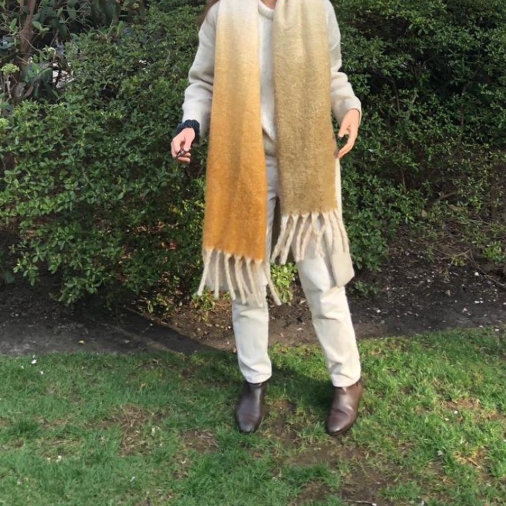 Ombré yellow olive fringe blanket scarf